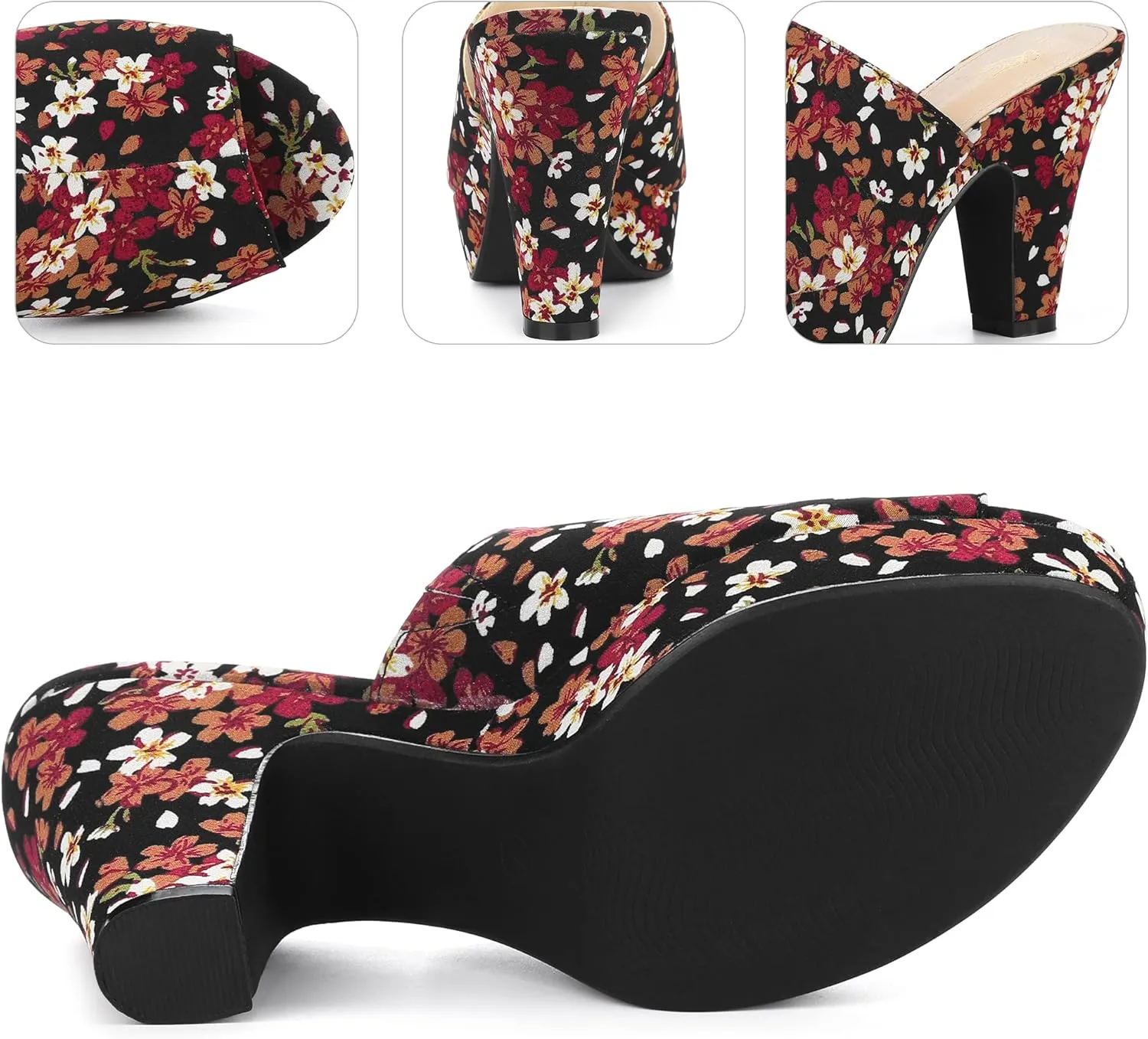 Perphy Platform Floral Chunky Heel Slides Sandals for Women
