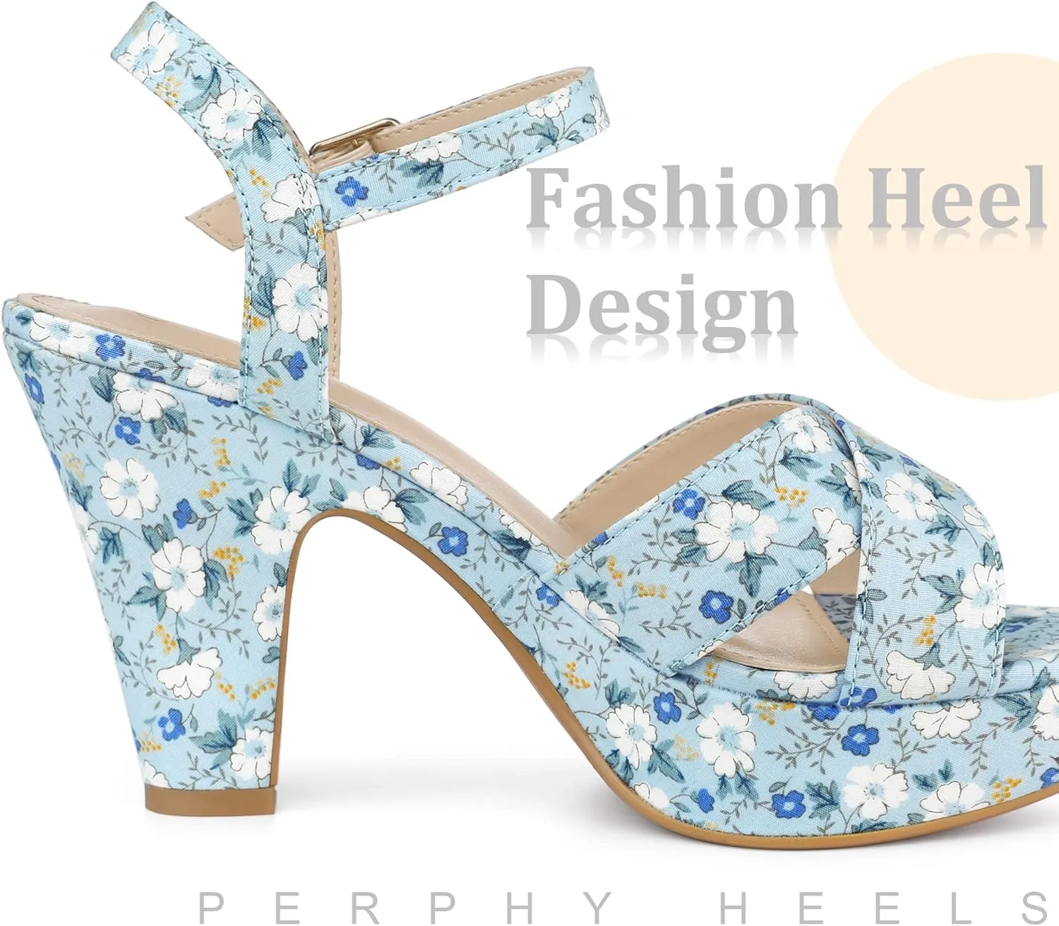 Perphy Platform Heel Slingback Floral Heels Sandals for Women