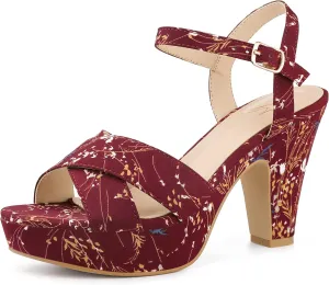 Perphy Platform Heel Slingback Floral Heels Sandals for Women