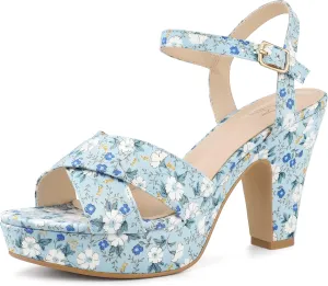 Perphy Platform Heel Slingback Floral Heels Sandals for Women