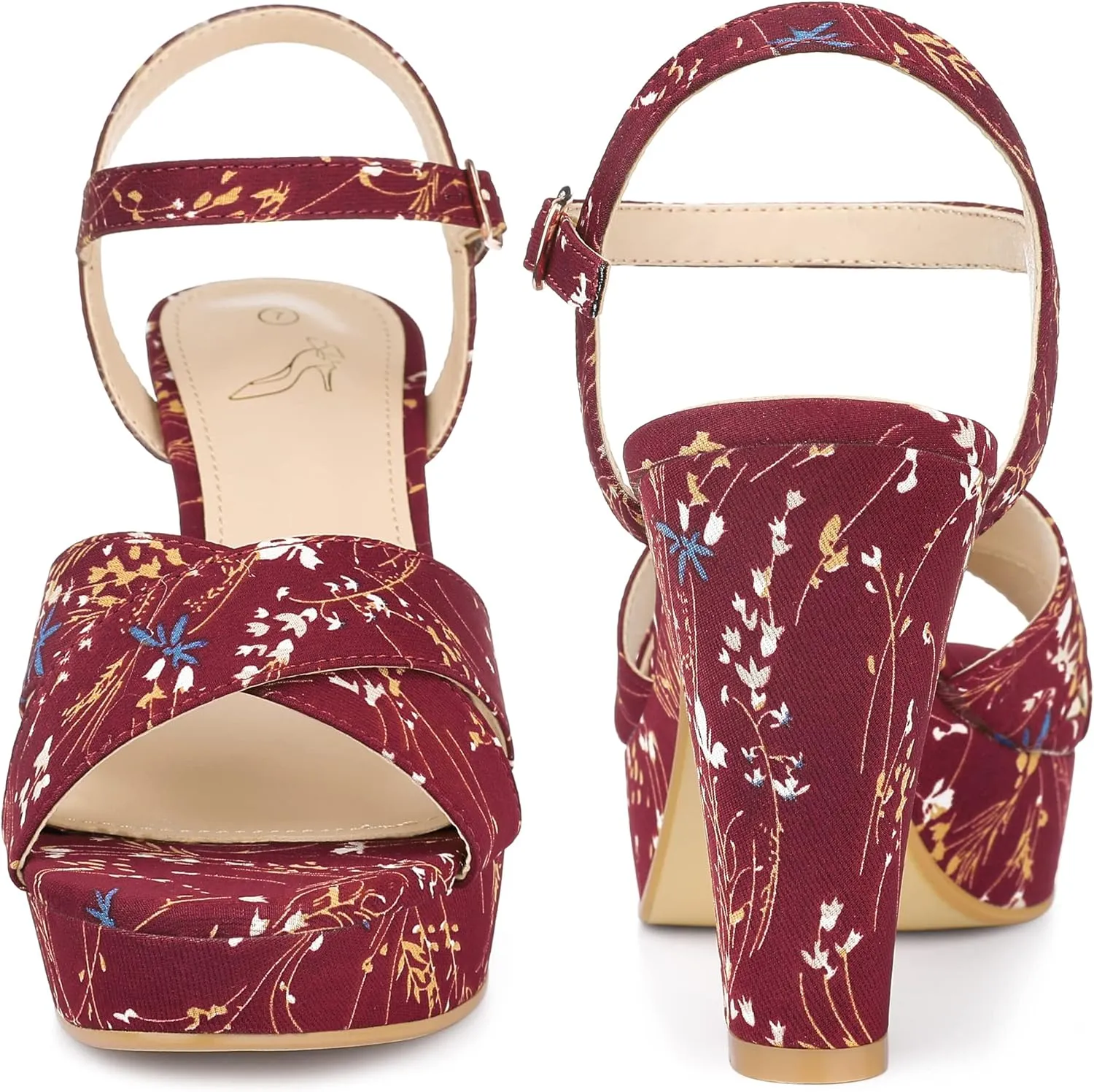 Perphy Platform Heel Slingback Floral Heels Sandals for Women