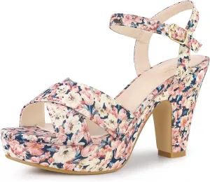Perphy Platform Heel Slingback Floral Heels Sandals for Women