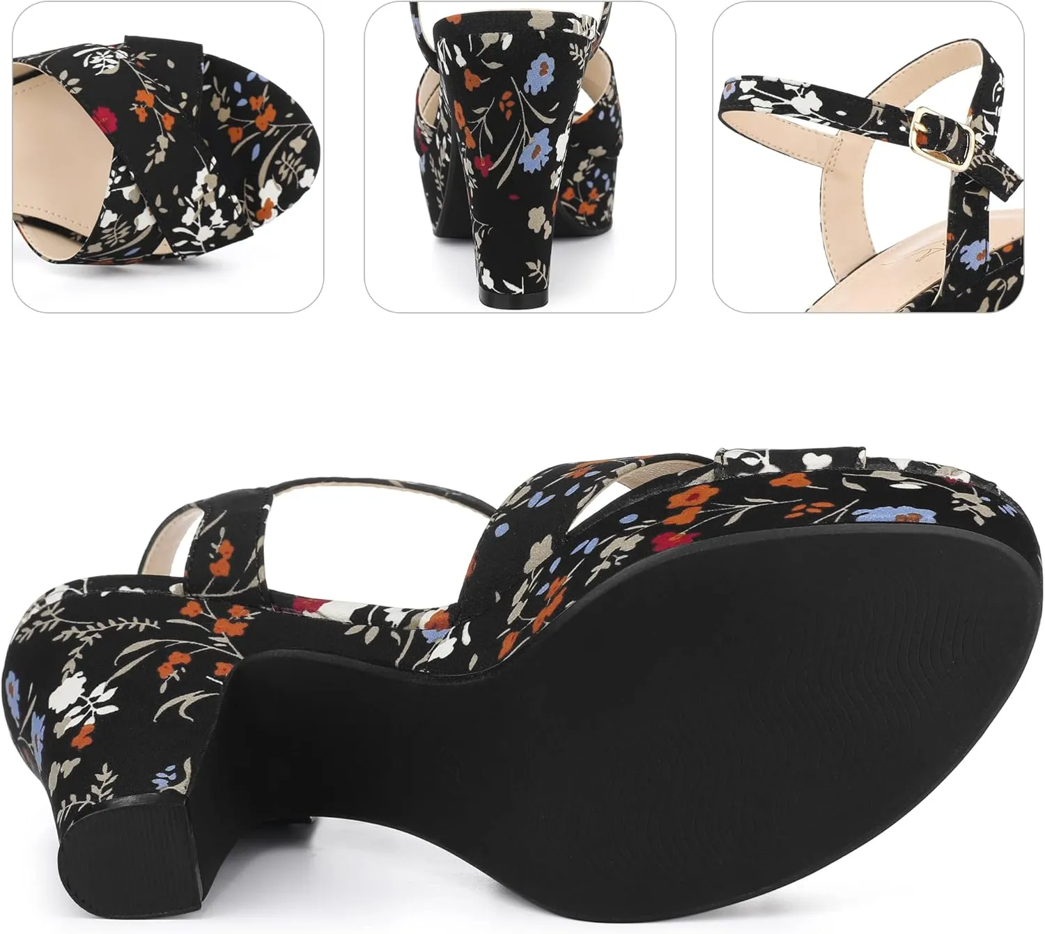 Perphy Platform Heel Slingback Floral Heels Sandals for Women