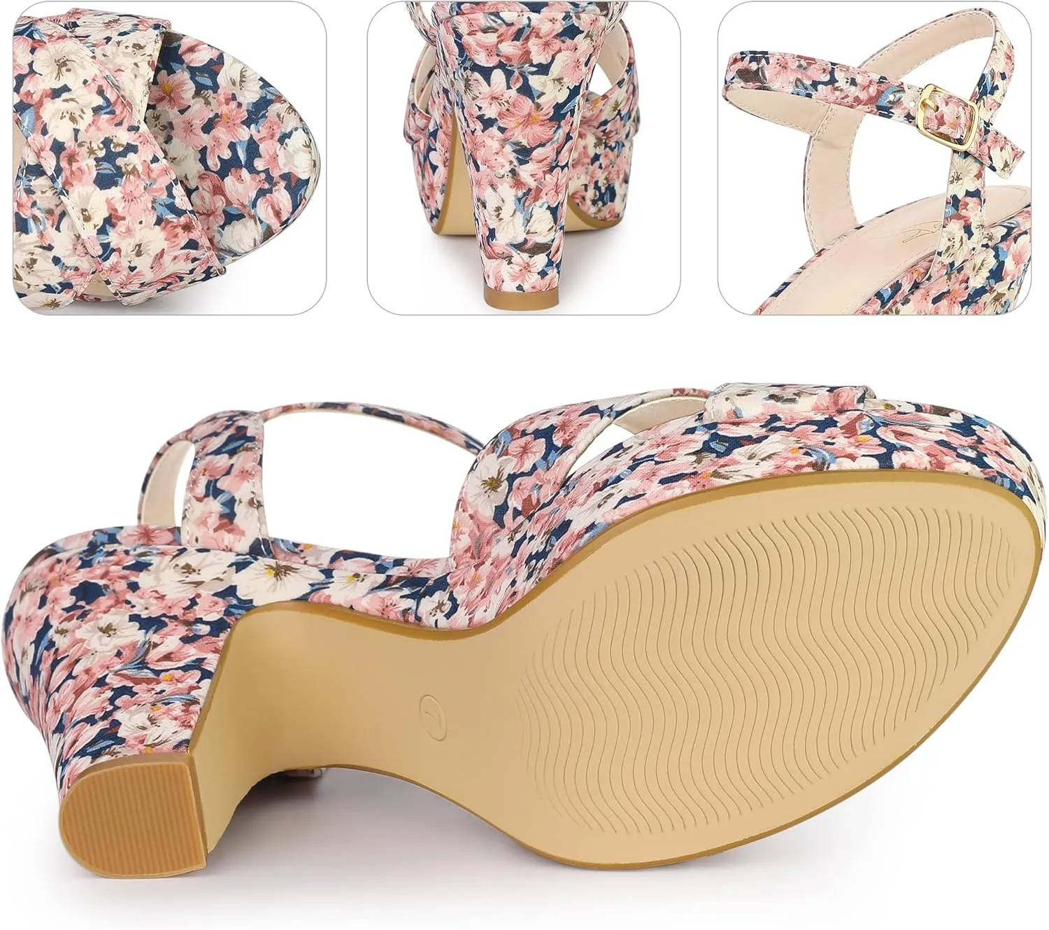 Perphy Platform Heel Slingback Floral Heels Sandals for Women