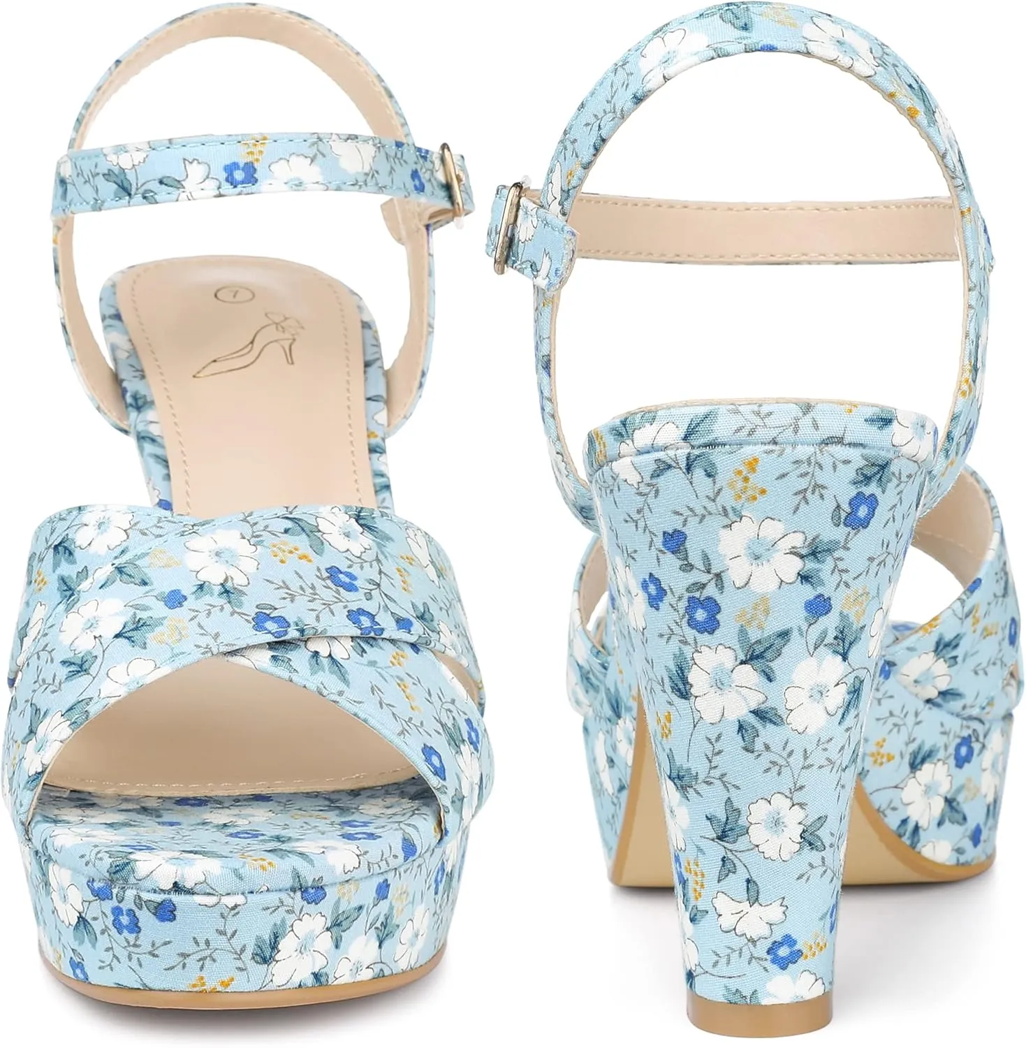 Perphy Platform Heel Slingback Floral Heels Sandals for Women