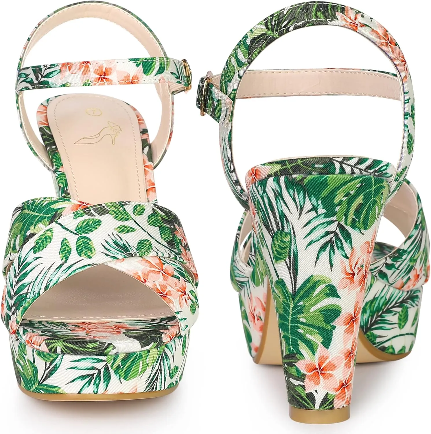 Perphy Platform Heel Slingback Floral Heels Sandals for Women