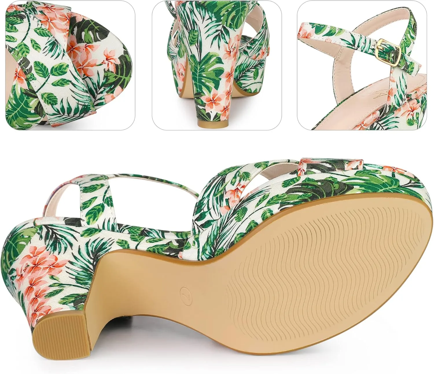 Perphy Platform Heel Slingback Floral Heels Sandals for Women