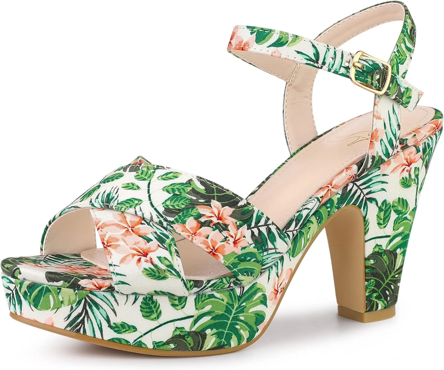 Perphy Platform Heel Slingback Floral Heels Sandals for Women