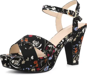 Perphy Platform Heel Slingback Floral Heels Sandals for Women