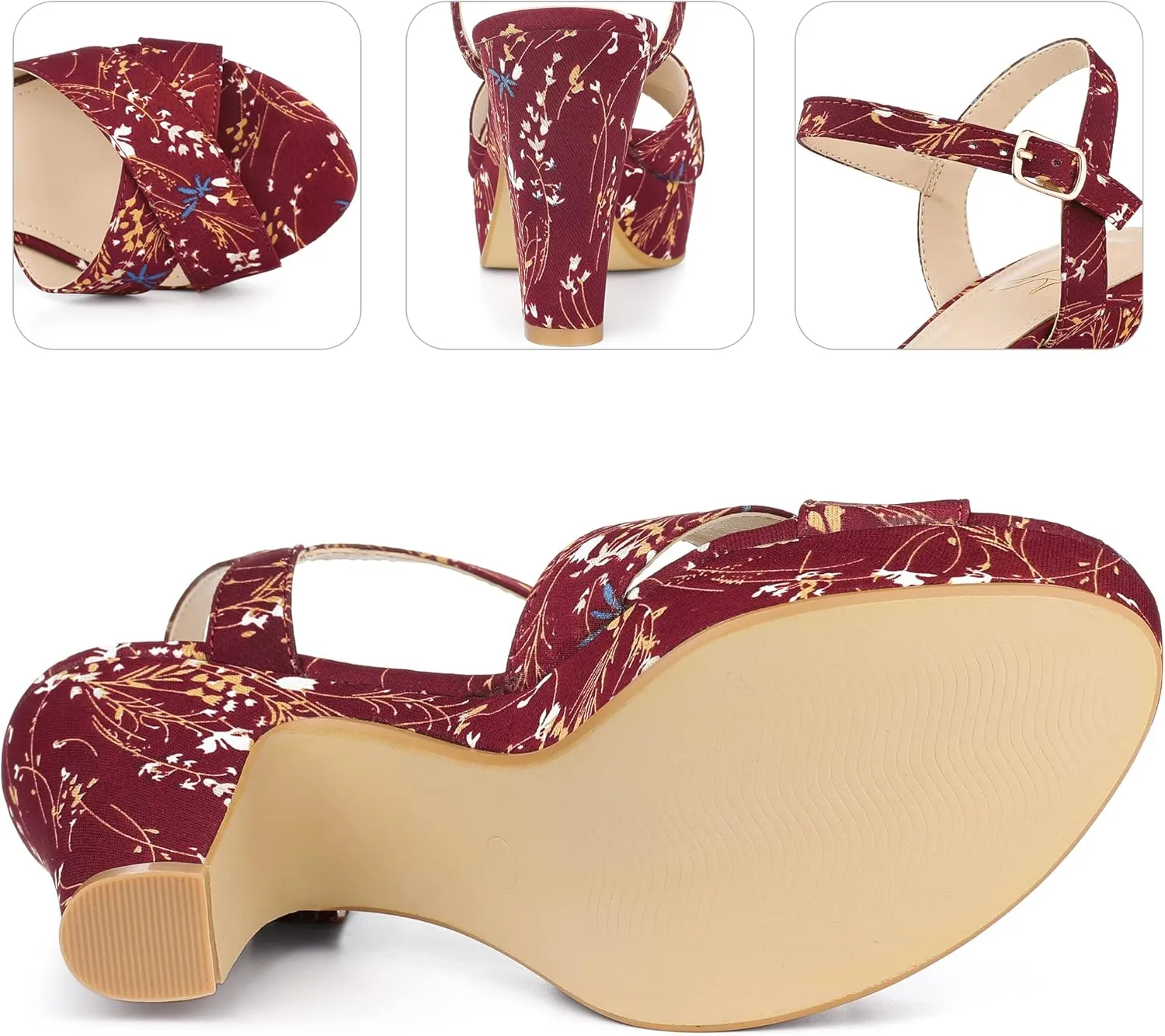 Perphy Platform Heel Slingback Floral Heels Sandals for Women