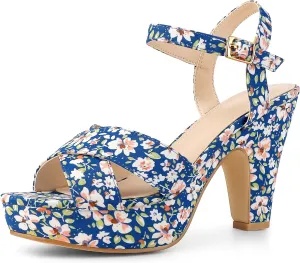 Perphy Platform Heel Slingback Floral Heels Sandals for Women