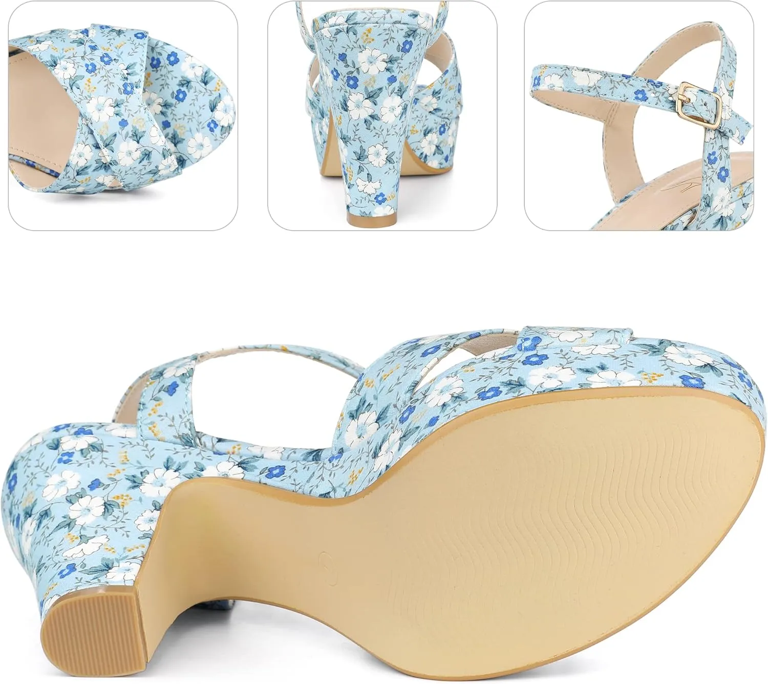 Perphy Platform Heel Slingback Floral Heels Sandals for Women