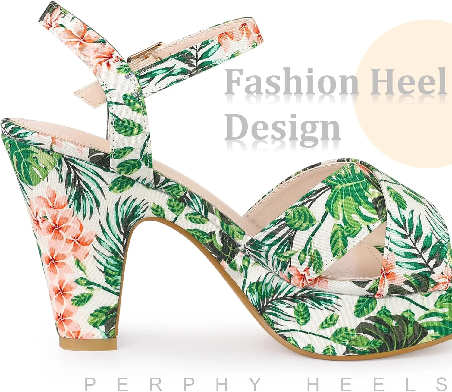 Perphy Platform Heel Slingback Floral Heels Sandals for Women