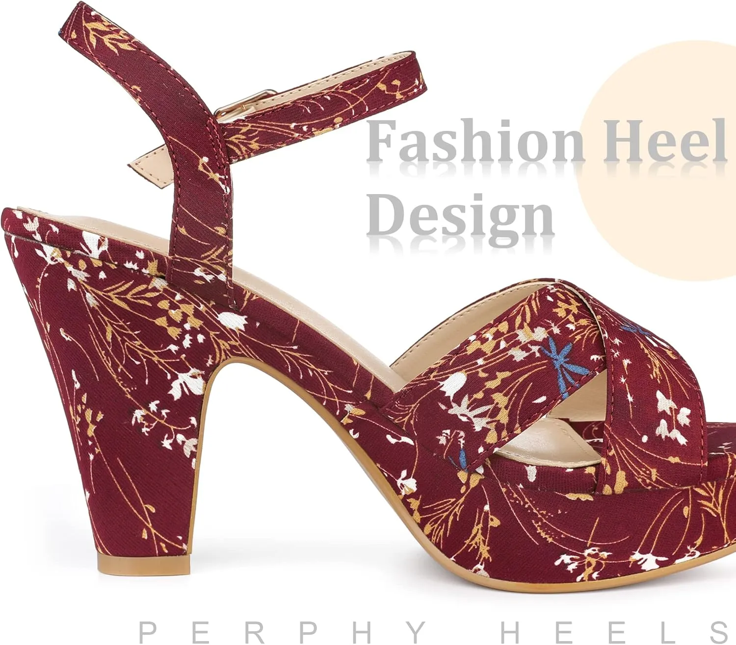 Perphy Platform Heel Slingback Floral Heels Sandals for Women