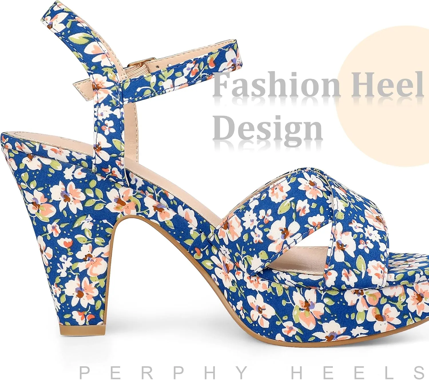 Perphy Platform Heel Slingback Floral Heels Sandals for Women