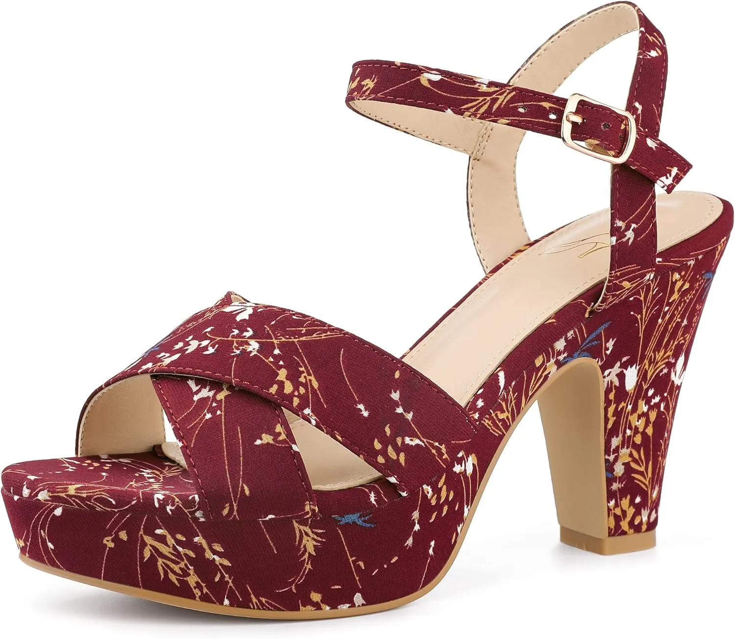 Perphy Platform Heel Slingback Floral Heels Sandals for Women