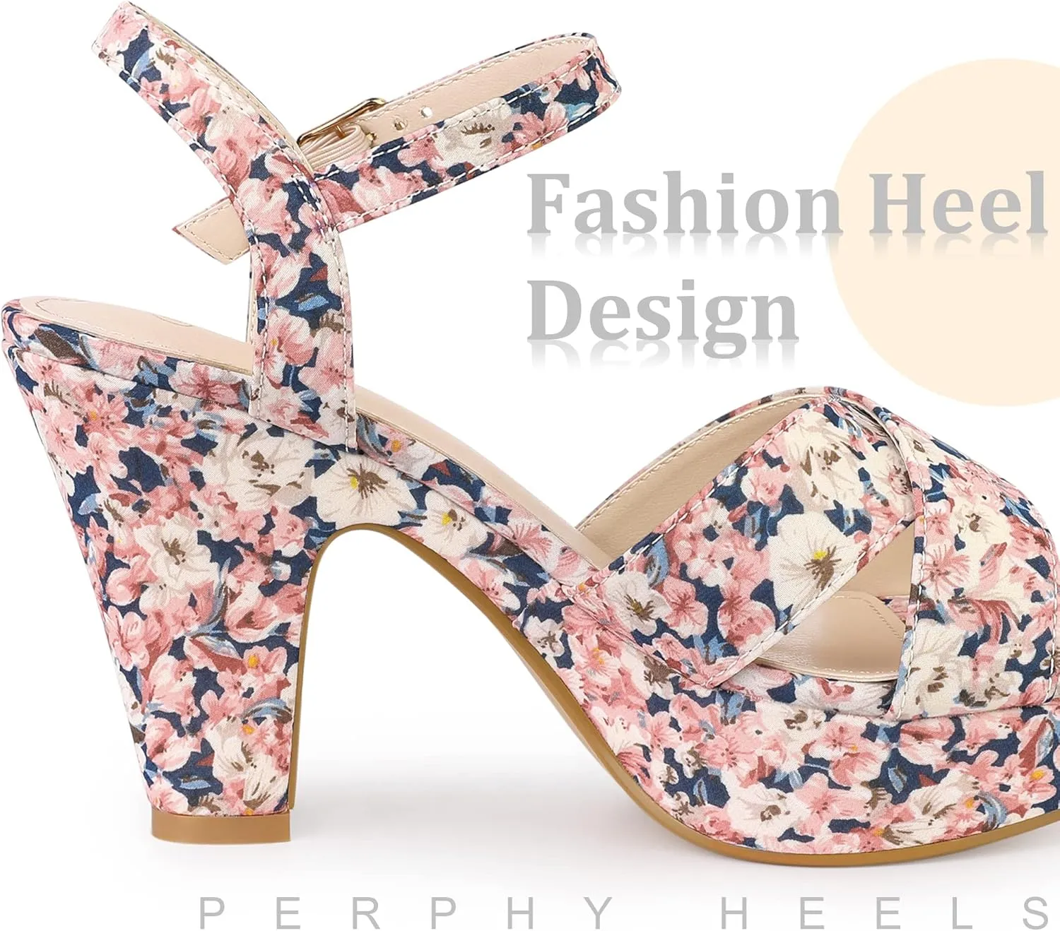 Perphy Platform Heel Slingback Floral Heels Sandals for Women