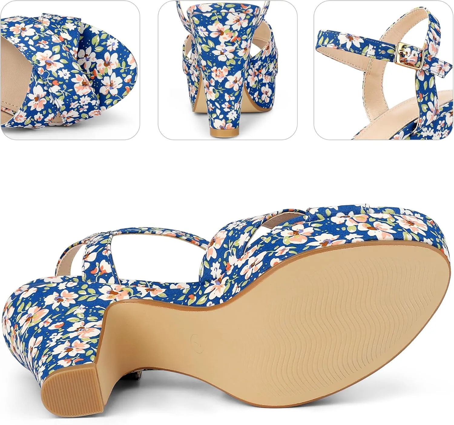 Perphy Platform Heel Slingback Floral Heels Sandals for Women