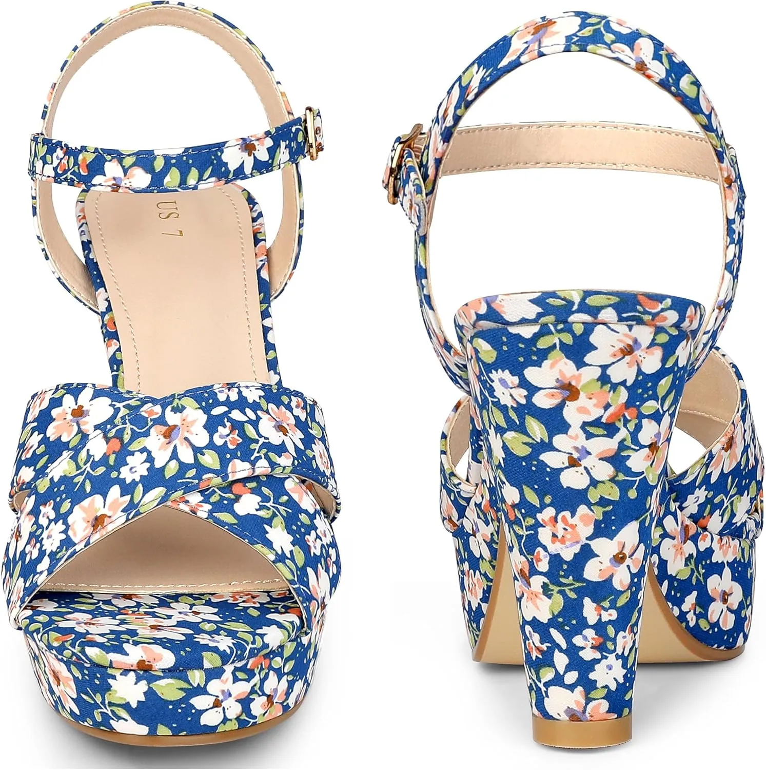 Perphy Platform Heel Slingback Floral Heels Sandals for Women