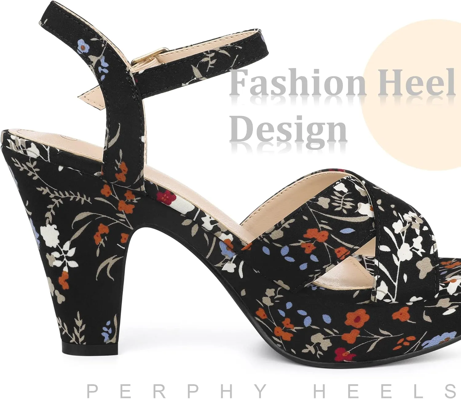 Perphy Platform Heel Slingback Floral Heels Sandals for Women