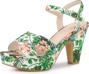 Perphy Platform Heel Slingback Floral Heels Sandals for Women