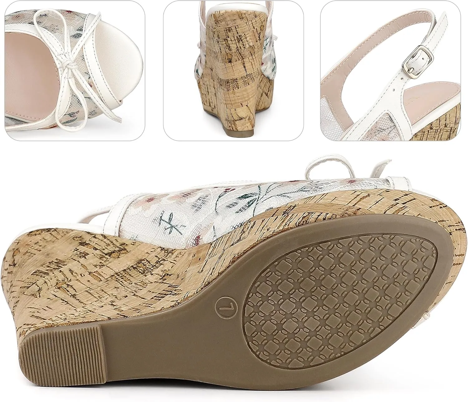 Perphy Platform Heels Lace Bow Slingback Wedge Sandals for Women