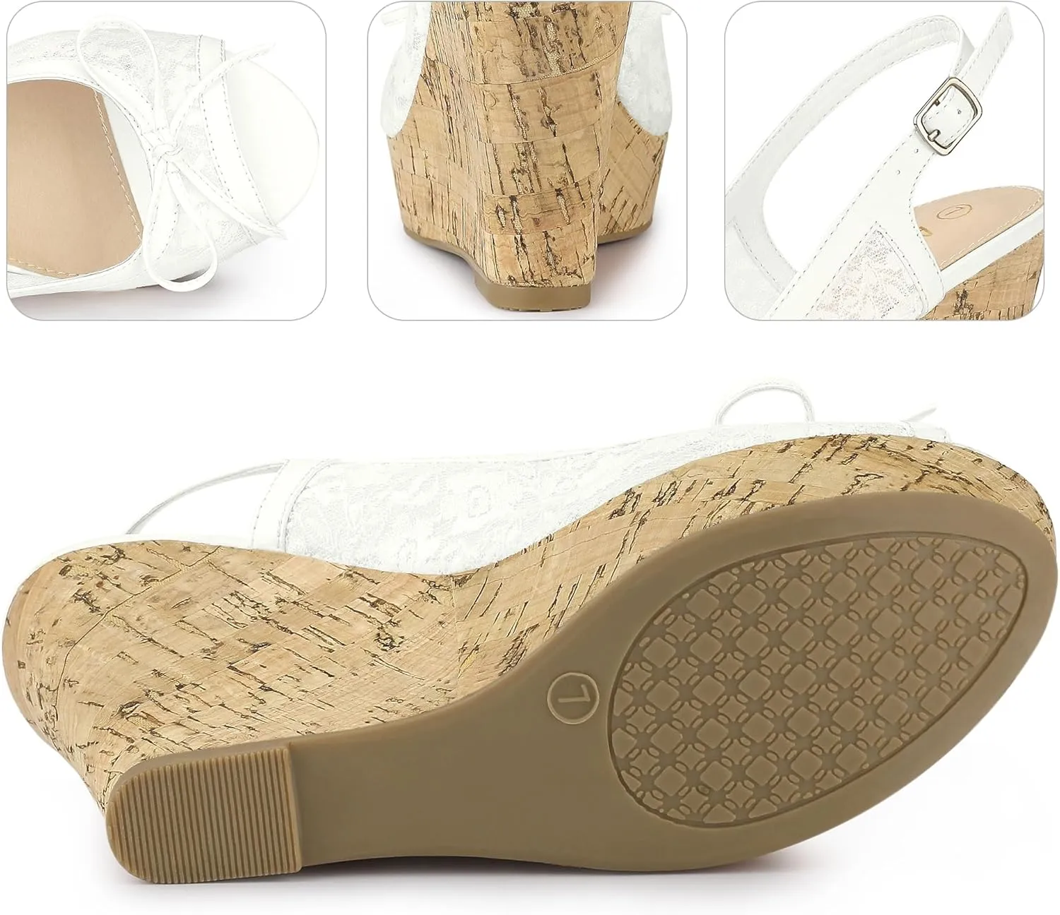 Perphy Platform Heels Lace Bow Slingback Wedge Sandals for Women