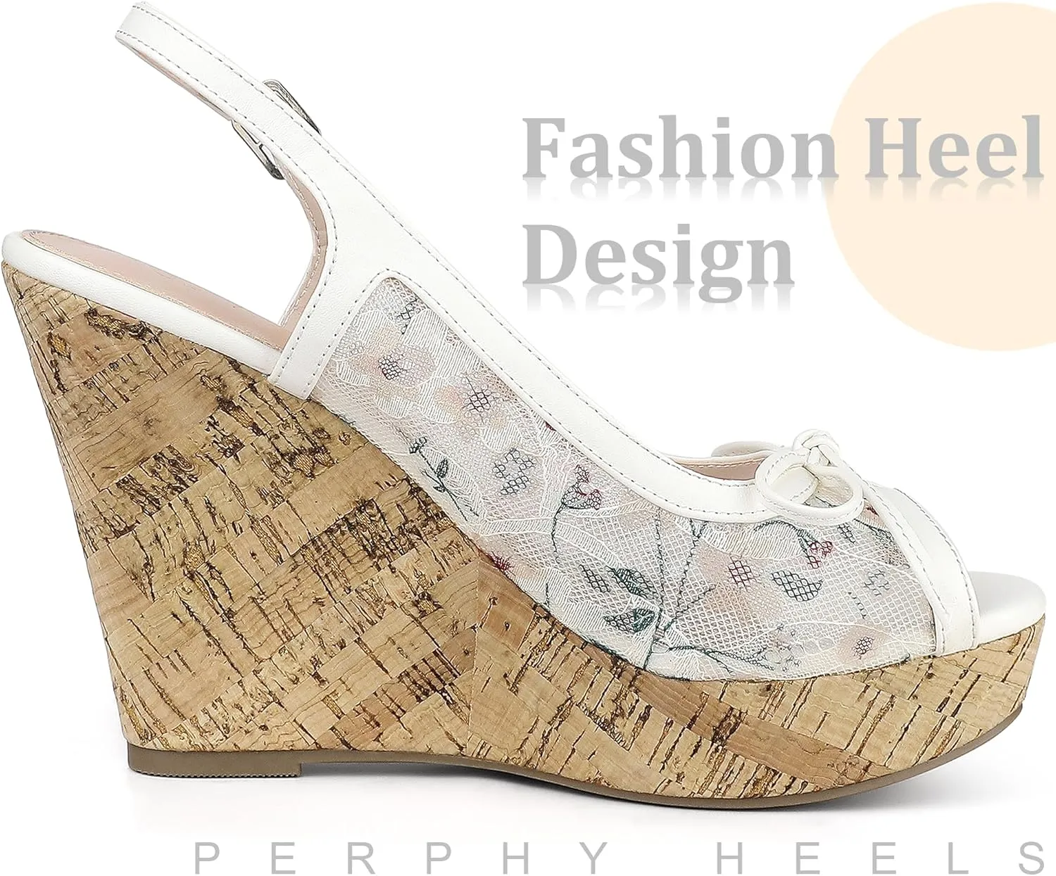 Perphy Platform Heels Lace Bow Slingback Wedge Sandals for Women
