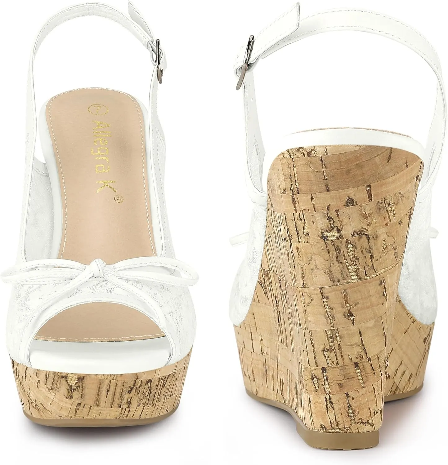 Perphy Platform Heels Lace Bow Slingback Wedge Sandals for Women