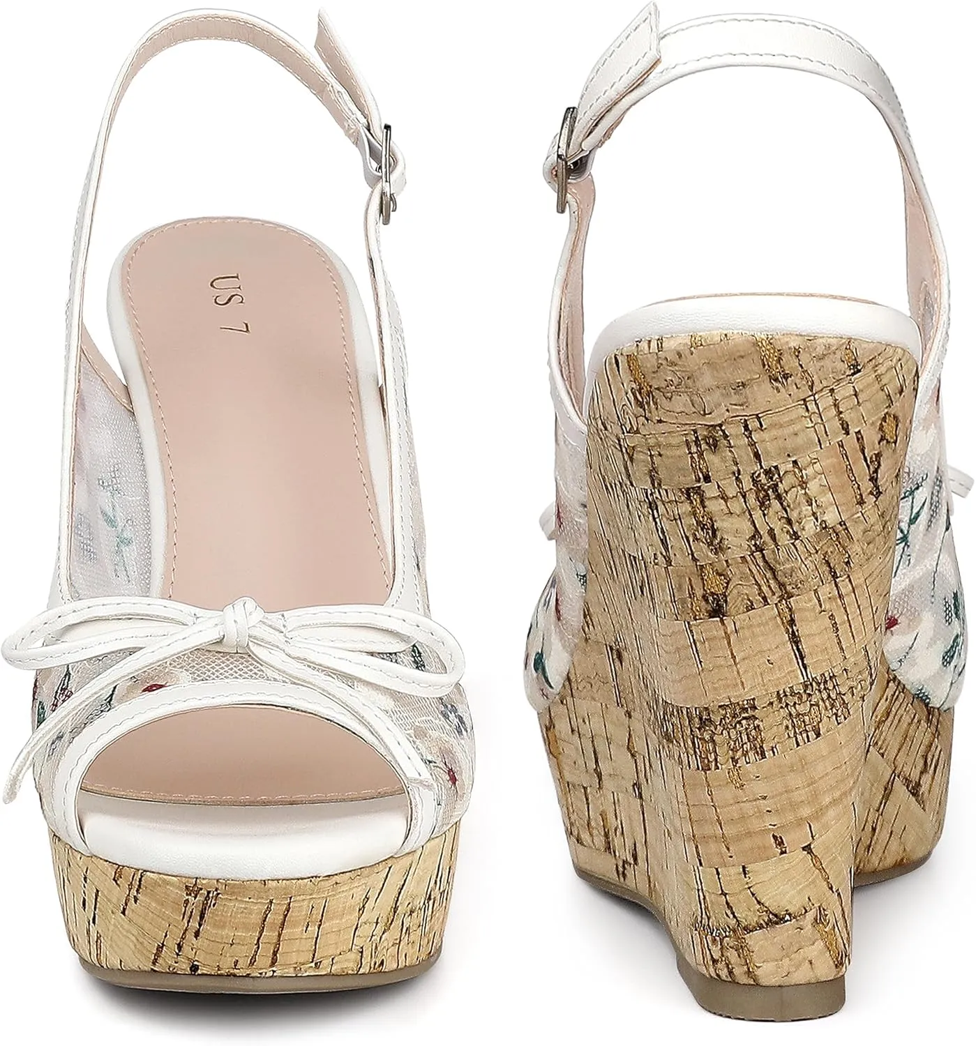 Perphy Platform Heels Lace Bow Slingback Wedge Sandals for Women