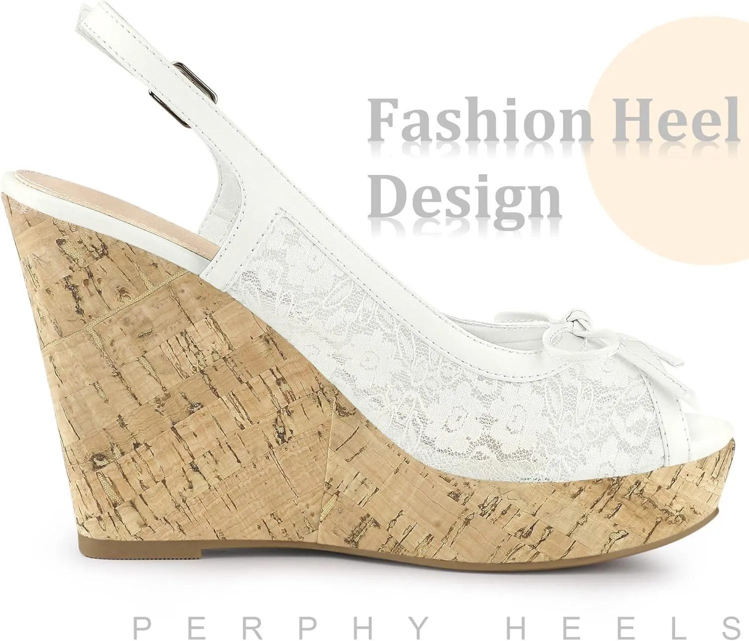 Perphy Platform Heels Lace Bow Slingback Wedge Sandals for Women