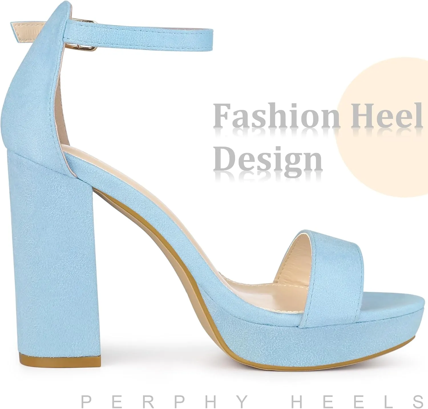 Perphy Platform High Heels Ankle Buckle Strap Chunky Heel Sandals for Women