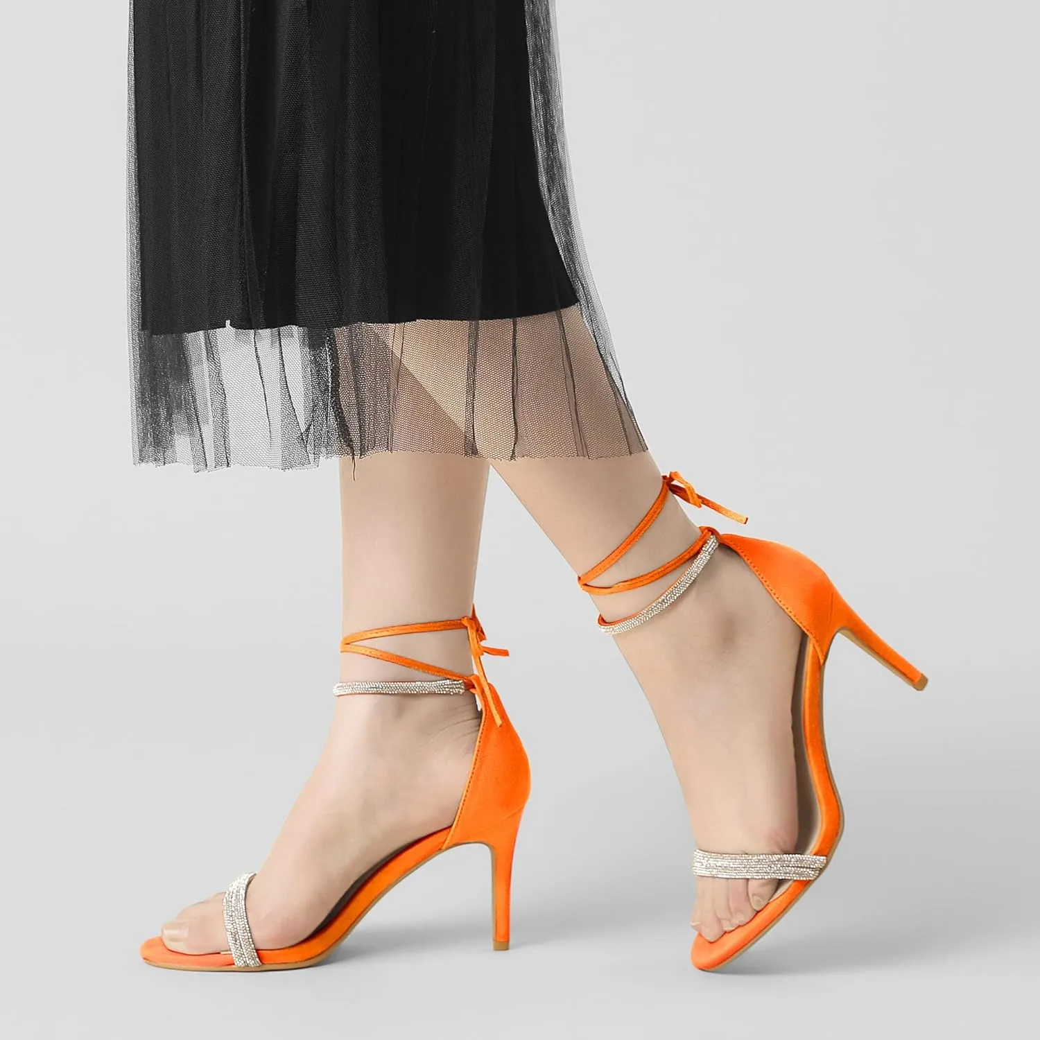 Perphy Rhinestone Ankle Tie Stiletto Heels Sandals for Women