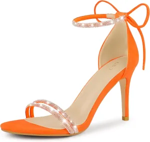 Perphy Rhinestone Ankle Tie Stiletto Heels Sandals for Women