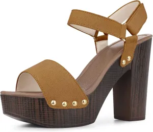 Perphy Round Toe Platform Slingback Chunky Heel Sandals for Women