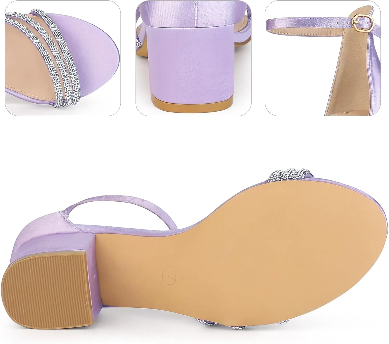 Perphy Satin Rhinestones Open Toe Chunky Heel Sandals for Women