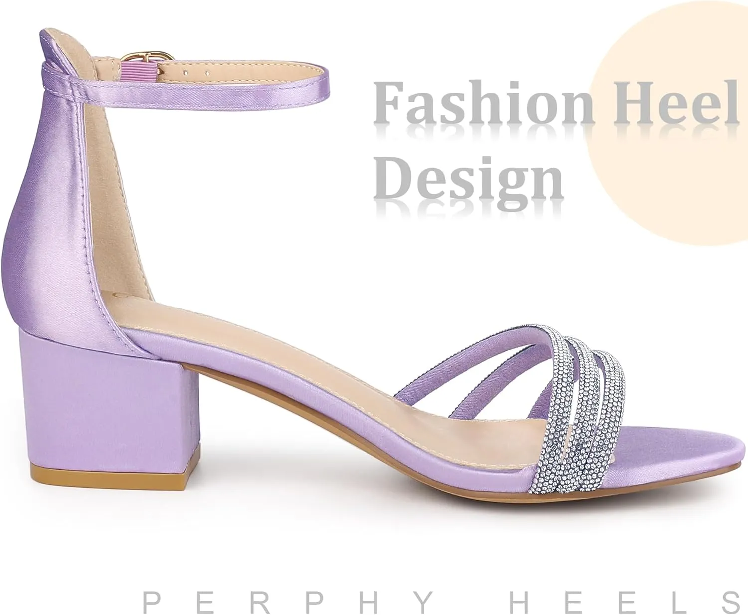 Perphy Satin Rhinestones Open Toe Chunky Heel Sandals for Women