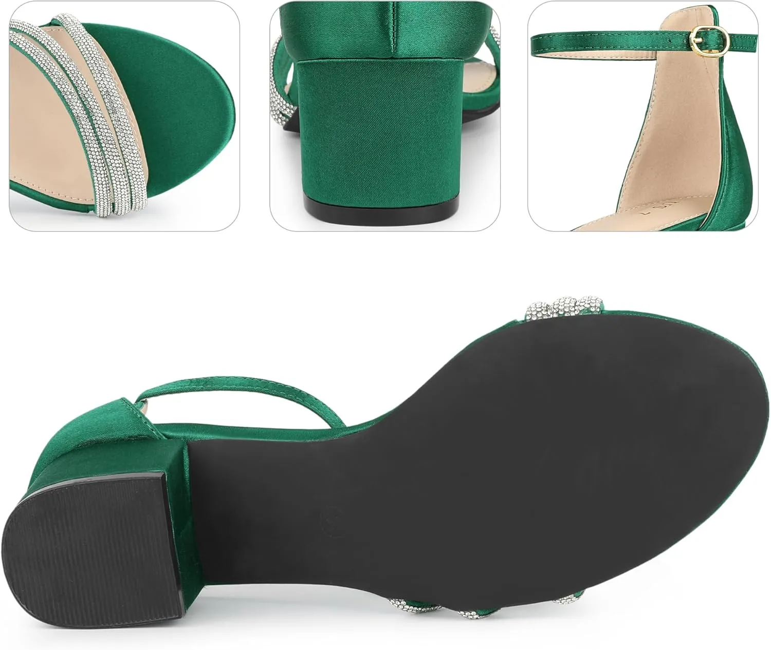 Perphy Satin Rhinestones Open Toe Chunky Heel Sandals for Women