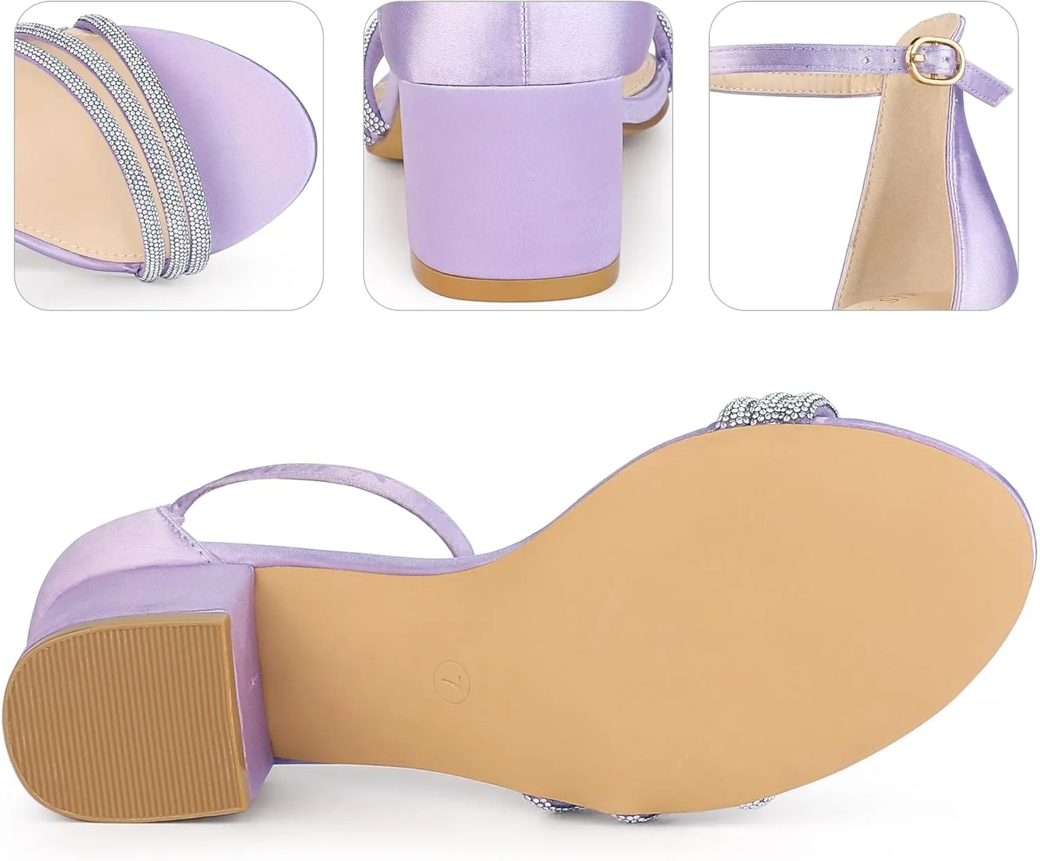 Perphy Satin Rhinestones Open Toe Chunky Heel Sandals for Women