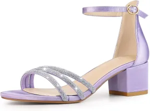 Perphy Satin Rhinestones Open Toe Chunky Heel Sandals for Women
