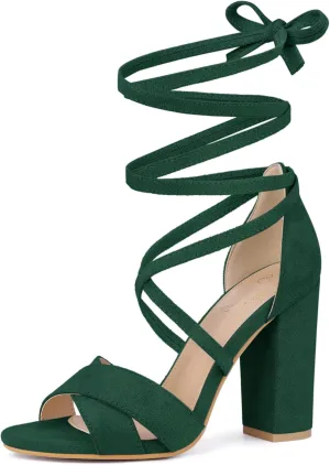 Perphy Strappy Chunky Heels Lace Up Sandals for Women