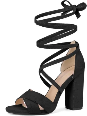 Perphy Strappy Chunky Heels Lace Up Sandals for Women