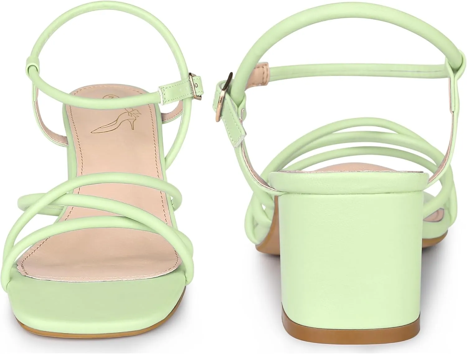 Perphy Strappy Heels Square Toe Slingback Chunky Heel Sandals for Women