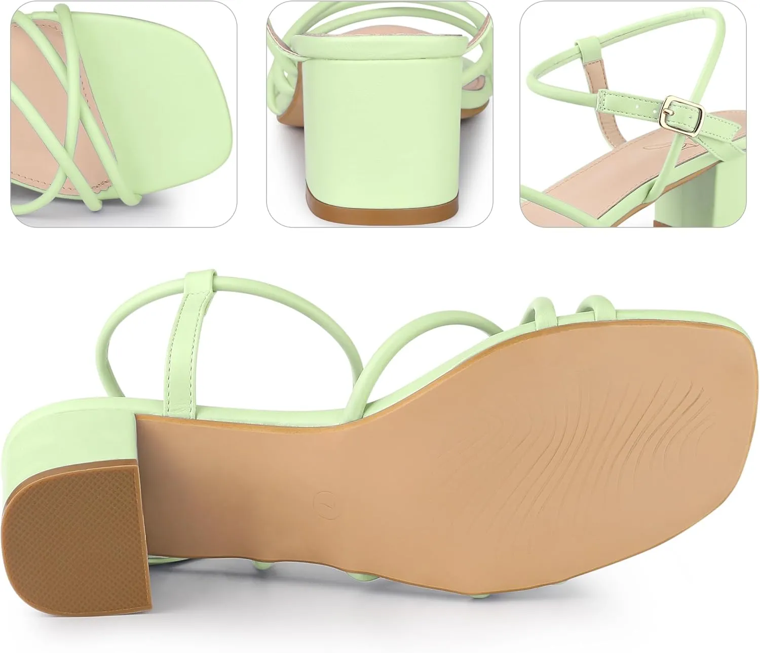 Perphy Strappy Heels Square Toe Slingback Chunky Heel Sandals for Women