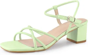 Perphy Strappy Heels Square Toe Slingback Chunky Heel Sandals for Women