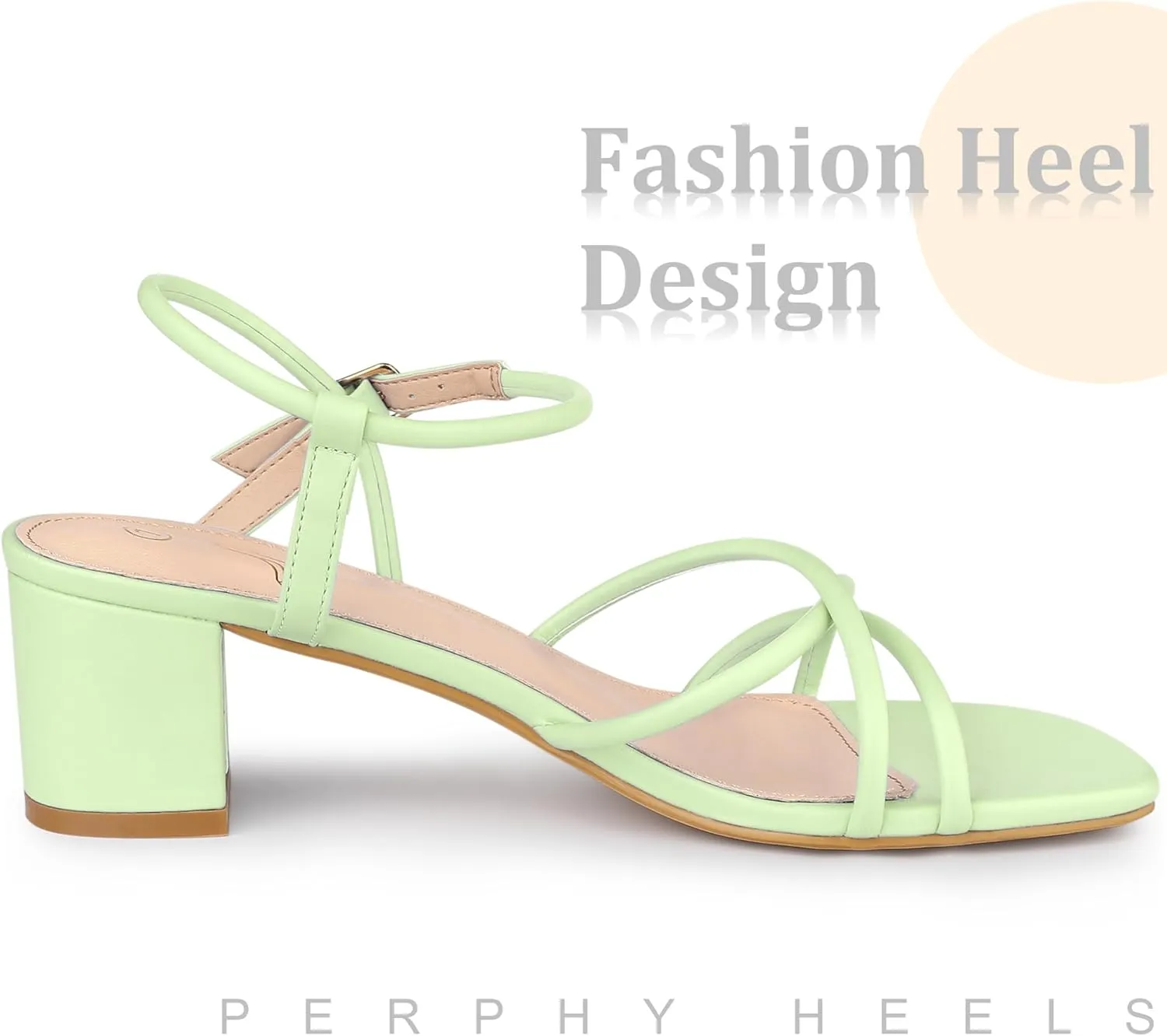 Perphy Strappy Heels Square Toe Slingback Chunky Heel Sandals for Women