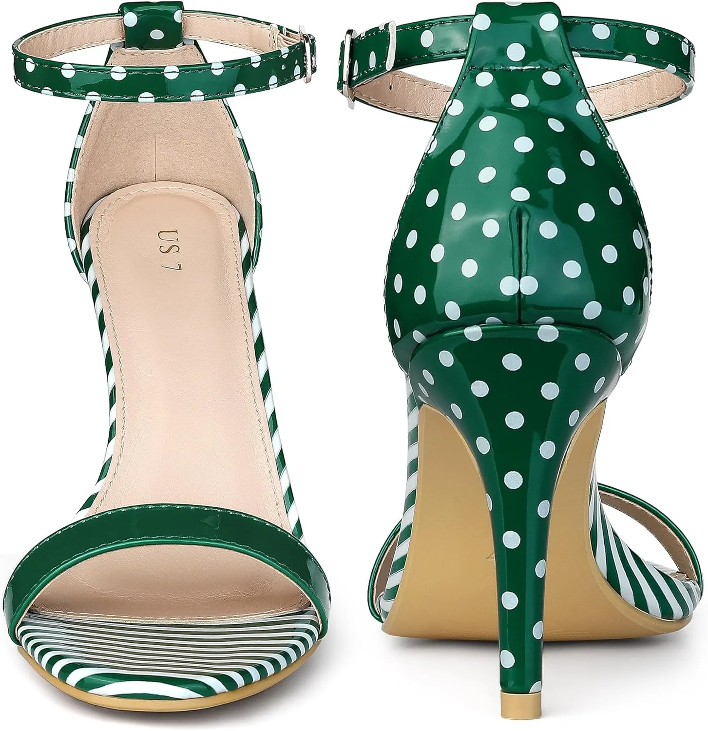 Perphy Stripe Ankle Strap Polka Dots Stiletto Heels Sandals