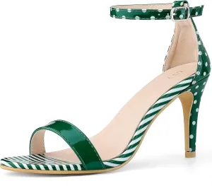 Perphy Stripe Ankle Strap Polka Dots Stiletto Heels Sandals