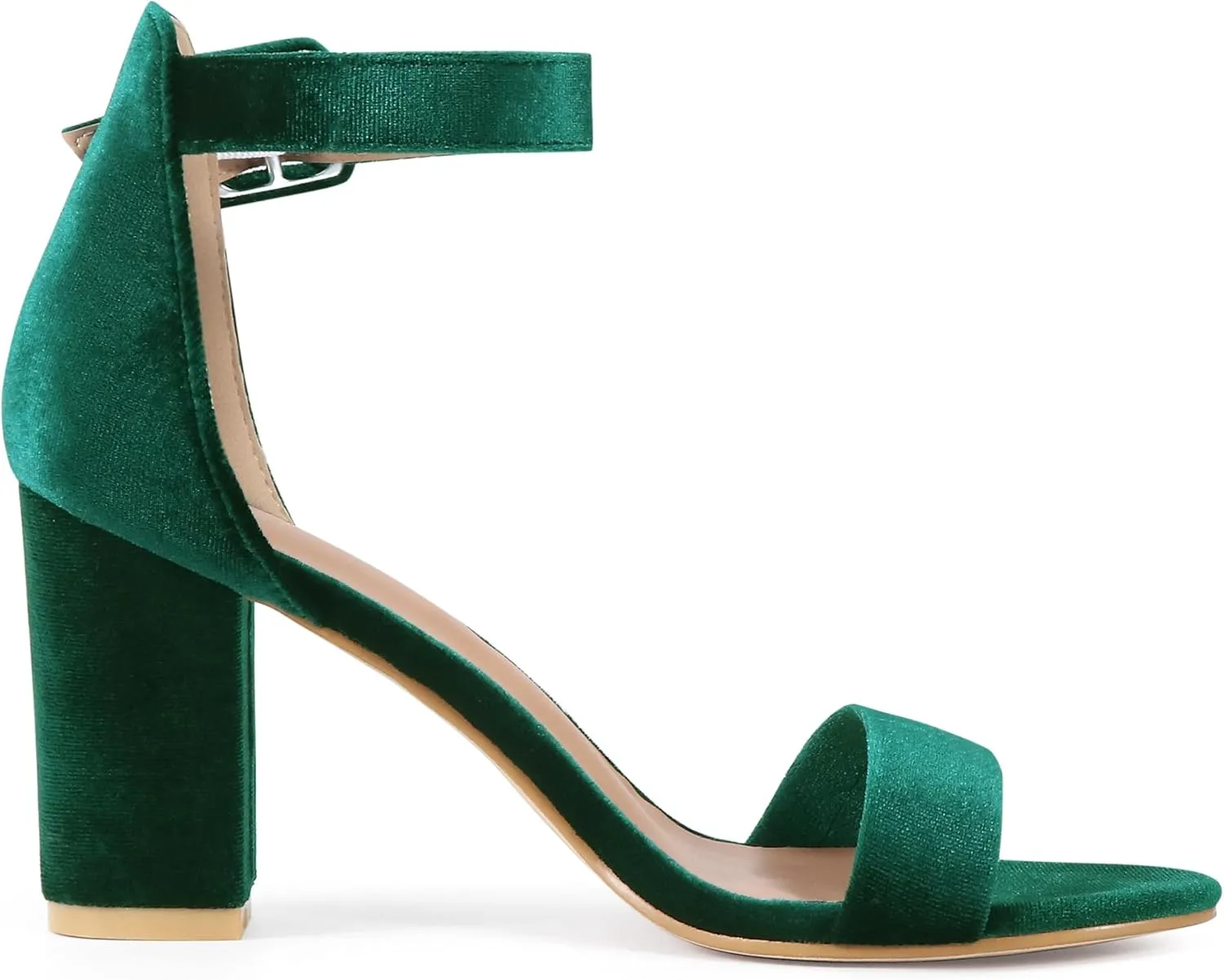 Perphy Velvet Ankle Strap Chunky Heel Sandals for Women Open Toe Dress Shoes