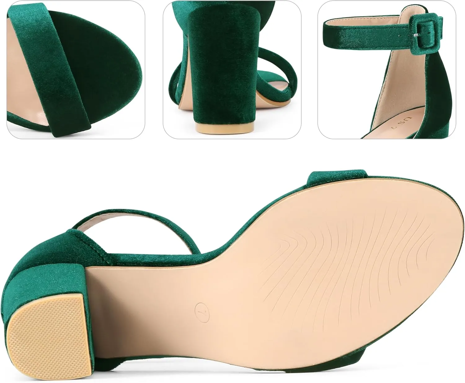 Perphy Velvet Ankle Strap Chunky Heel Sandals for Women Open Toe Dress Shoes